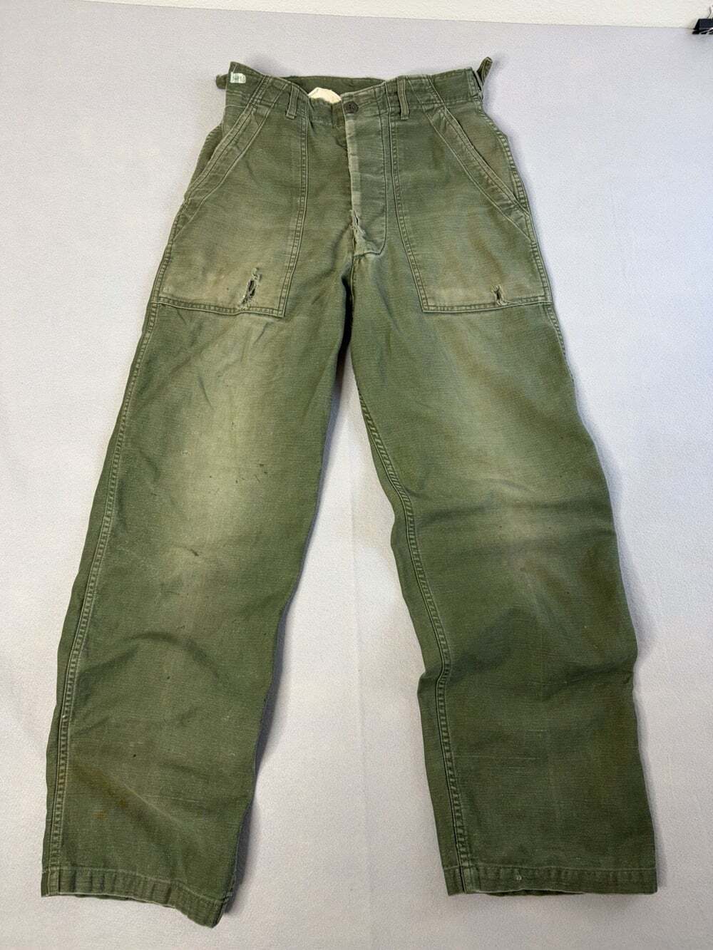 Vintage US Army Pants Mens 28x30 Trousers Cotton Sateen OG-107 Military 60s 70s